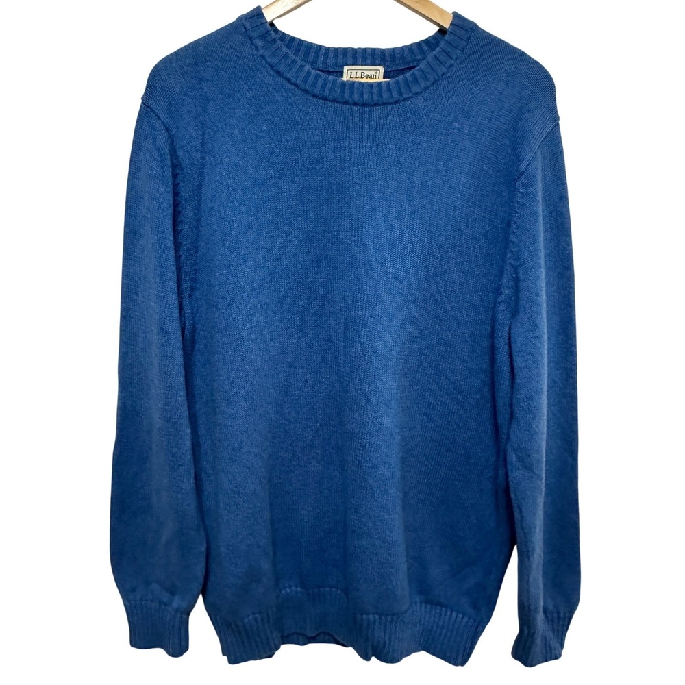 LL Bean Mens All Seasons Cotton Crewneck Sweater Large Tall Blue Outdoor 258717